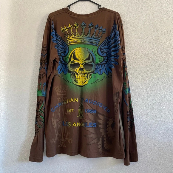 CHRISTIAN AUDIGIER ED HARDY MENS PLATINUM GRADIENT  SKULL  SHIRT SIZE XL - Picture 12 of 13